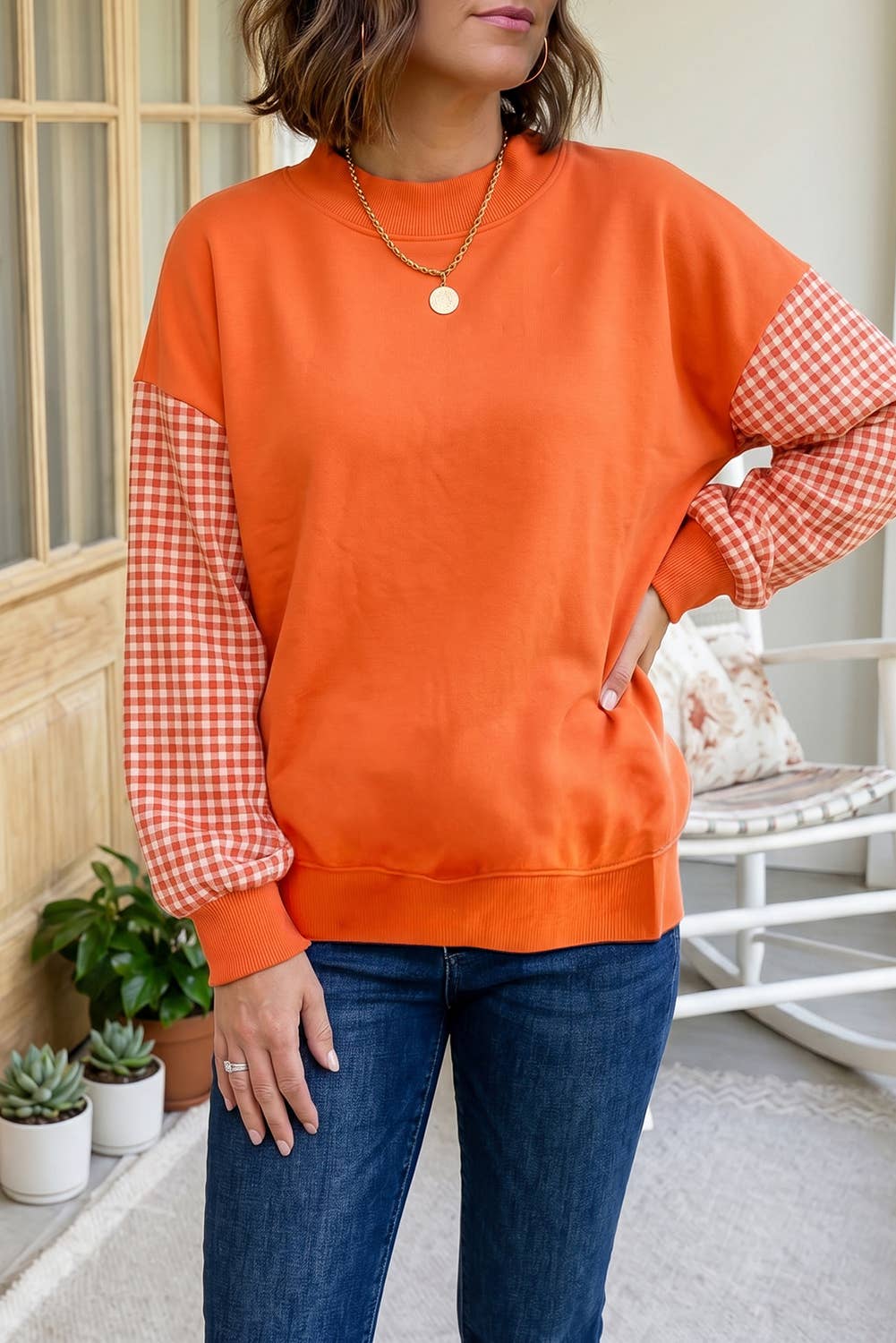 66 Plus Size Plaid/ Camo/ Dot Mock Neck Sweatshirt (S-4X): Camo Beige / XL