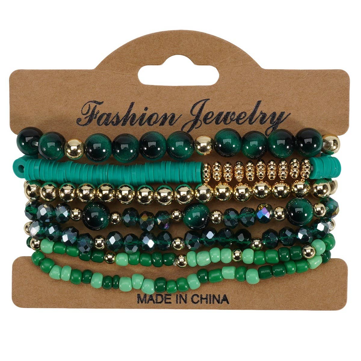 CWAJE06899_BOHO FAUX STONE ELASTIC BEADED BRACELET: BROWN / (OS) 1