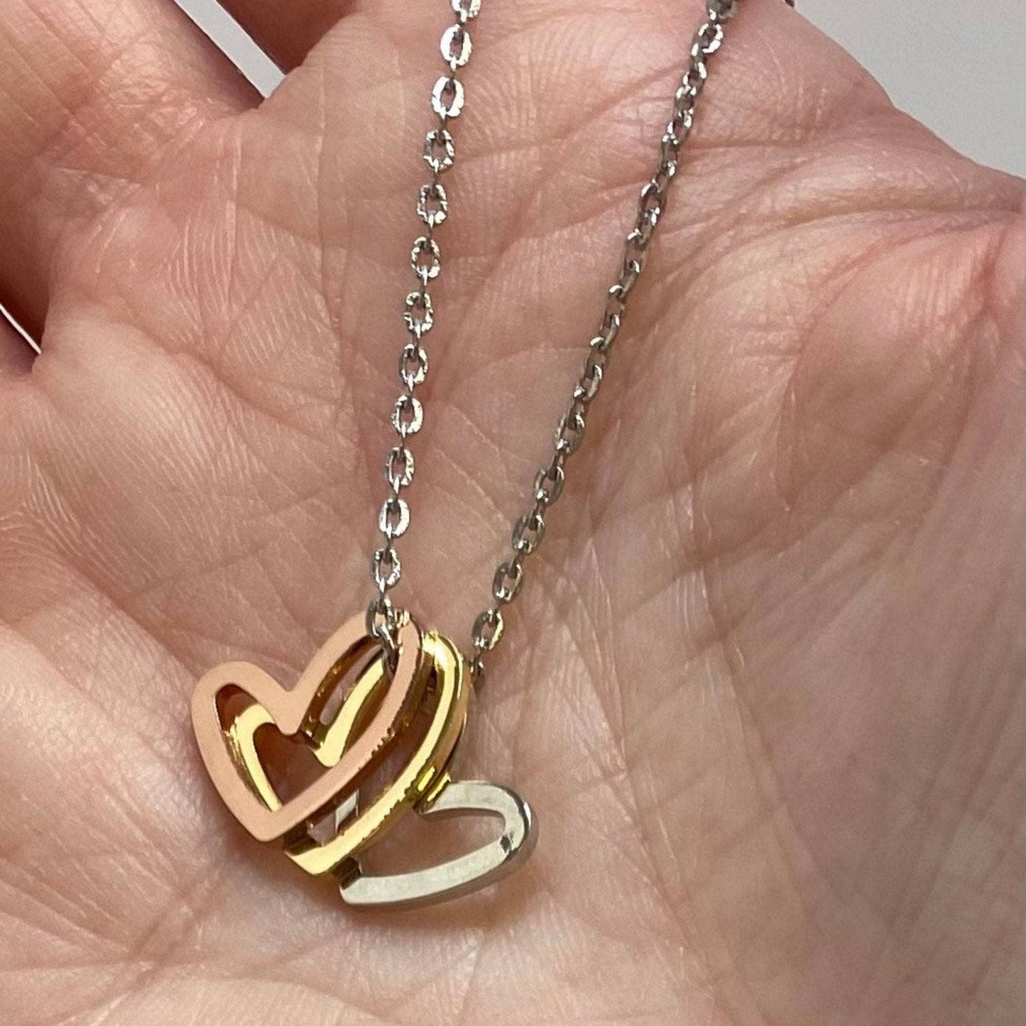 Triple Heart Necklace Silver Chain