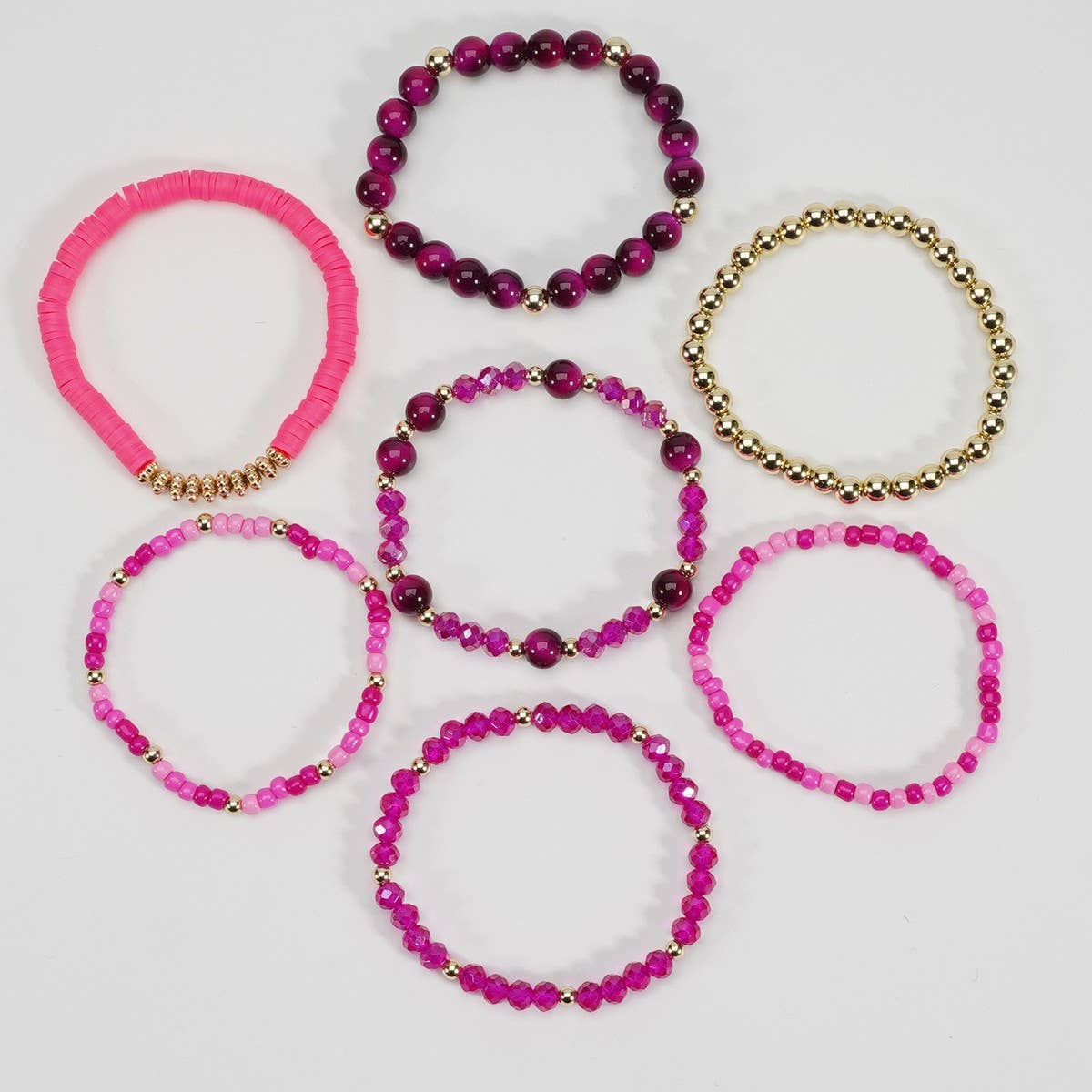 CWAJE06899_BOHO FAUX STONE ELASTIC BEADED BRACELET: BROWN / (OS) 1