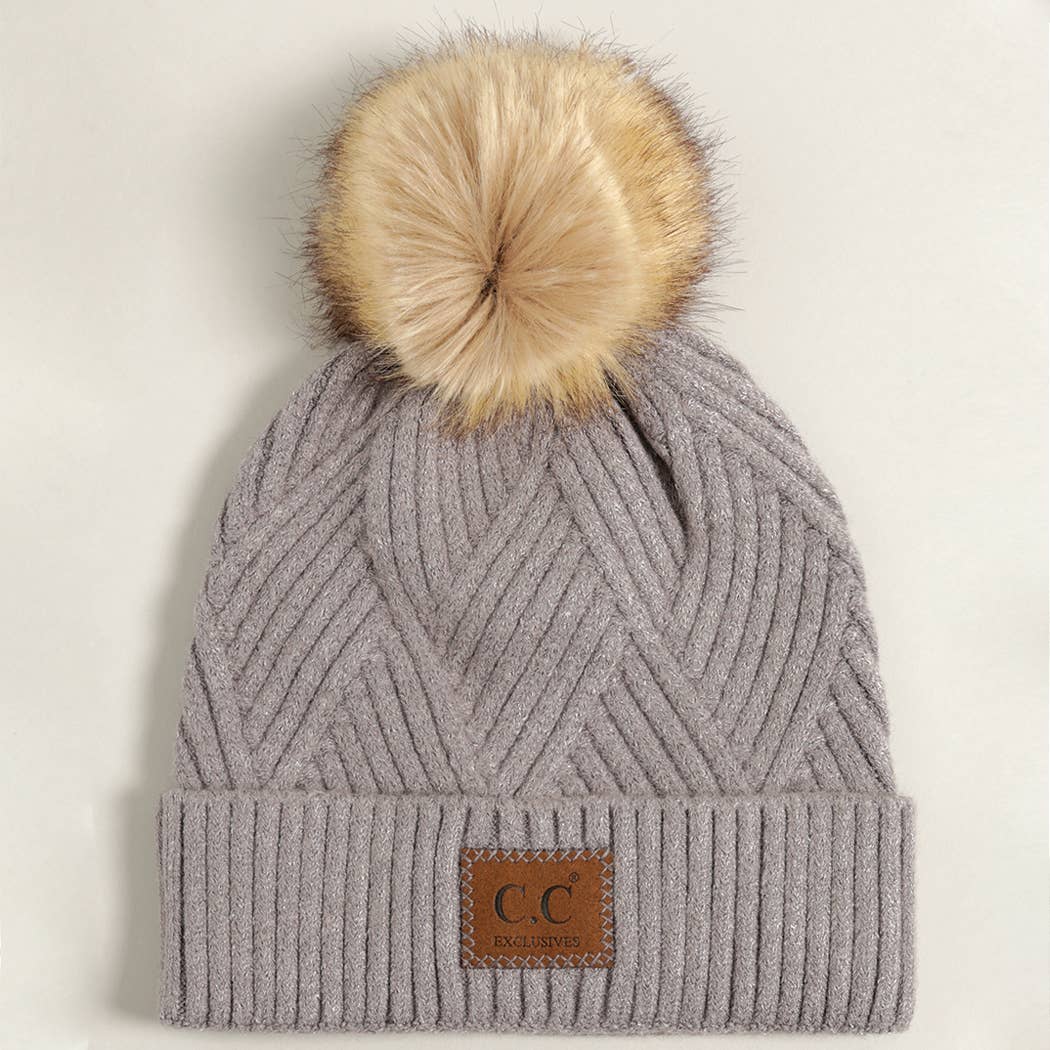 Heather Cuff Beanie with Pom-Pom