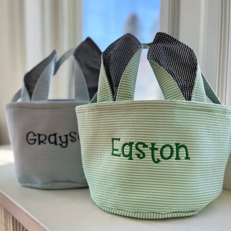 Personalized Embroidered Easter Bunny Ear Baskets: Purple