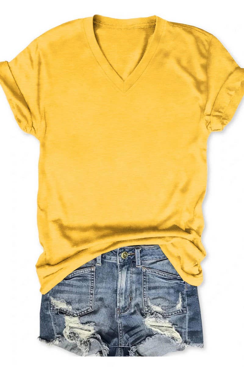 CWTTS00971_SOLID COLOR CASUAL V-NECK SHORT-SLEEVED T-SHIRT: WHITE / (S) 1