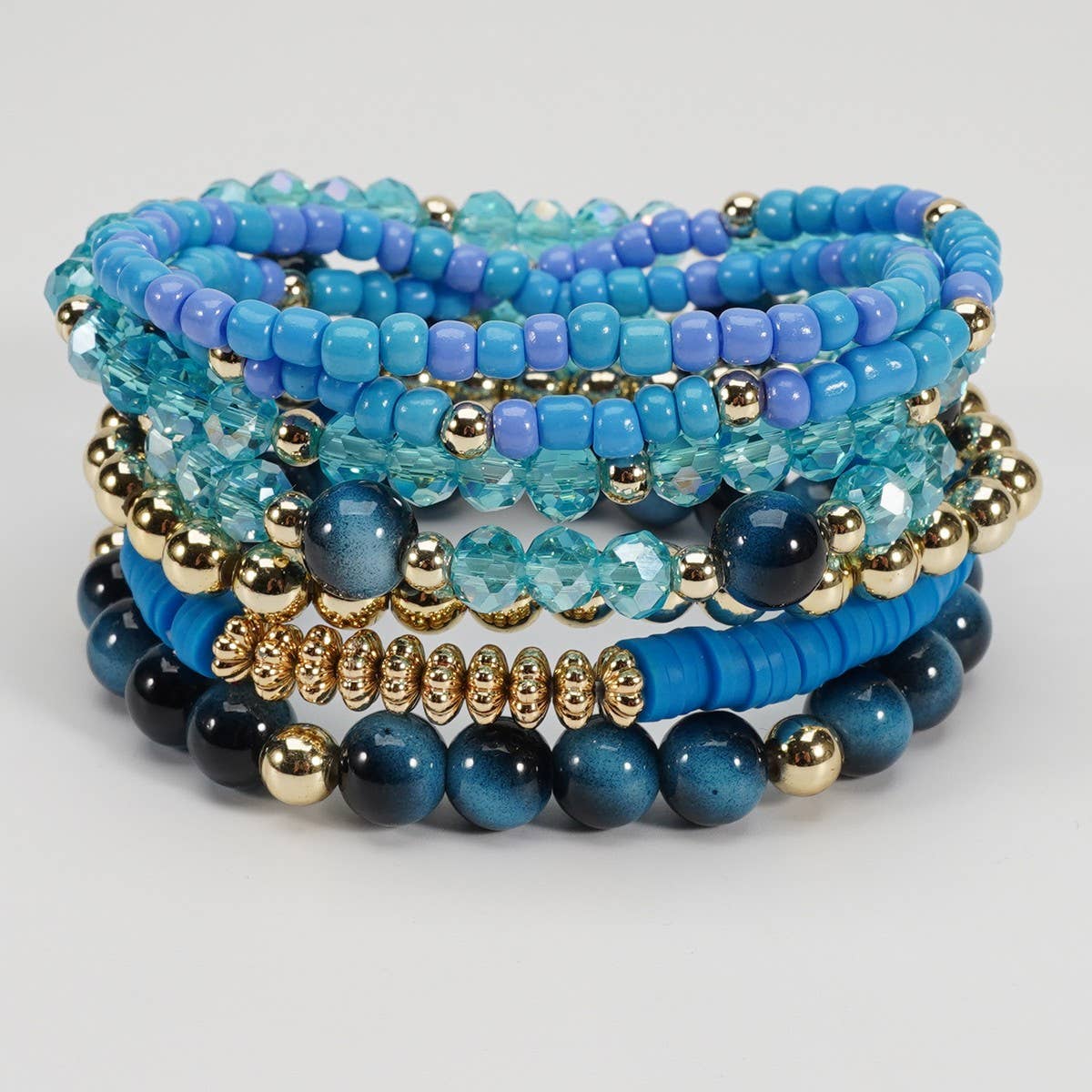 CWAJE06899_BOHO FAUX STONE ELASTIC BEADED BRACELET: BROWN / (OS) 1