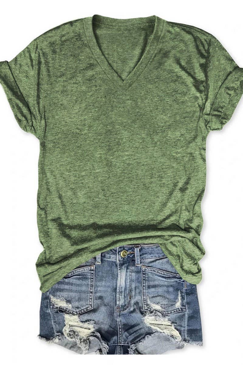 CWTTS00971_SOLID COLOR CASUAL V-NECK SHORT-SLEEVED T-SHIRT: WHITE / (S) 1