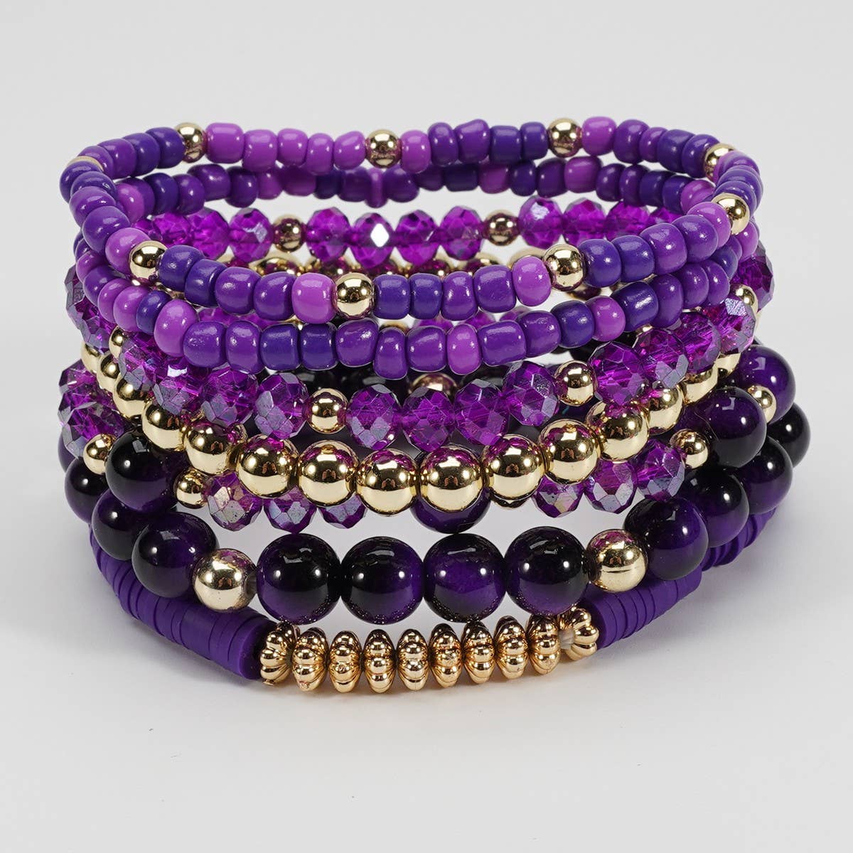 CWAJE06899_BOHO FAUX STONE ELASTIC BEADED BRACELET: BROWN / (OS) 1