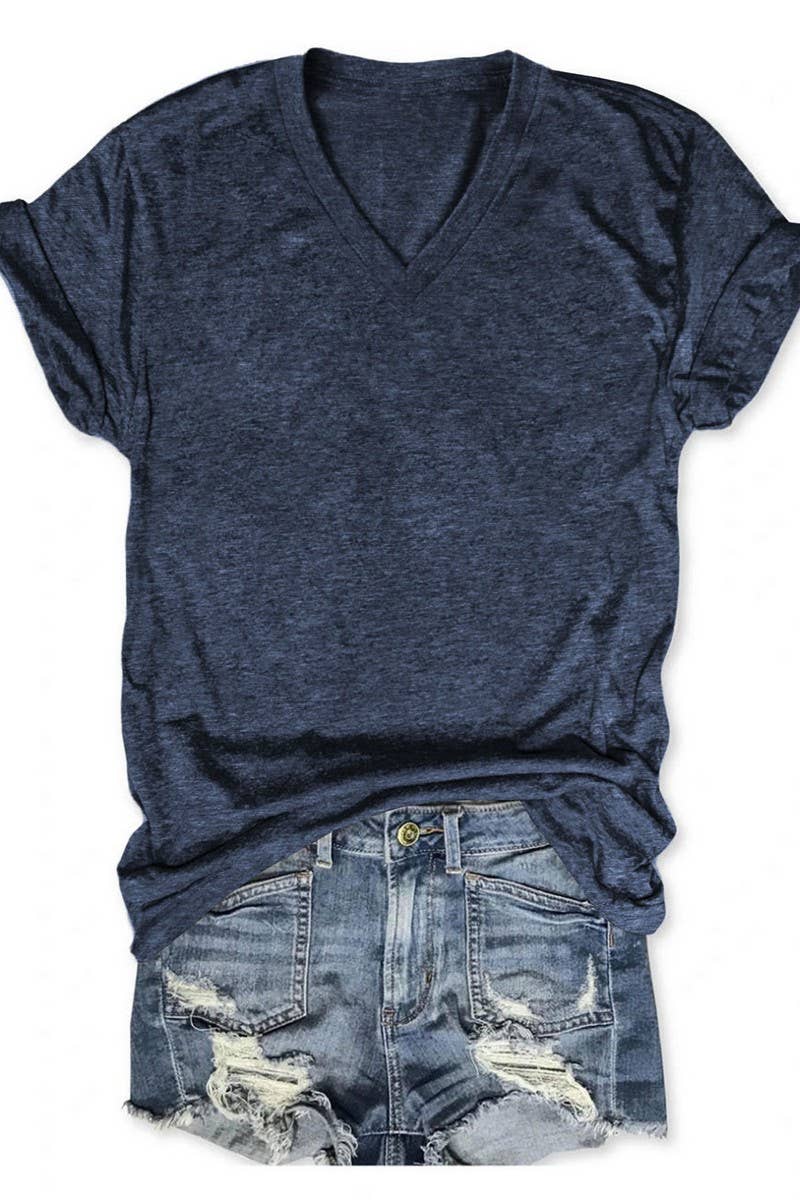 CWTTS00971_SOLID COLOR CASUAL V-NECK SHORT-SLEEVED T-SHIRT: WHITE / (S) 1