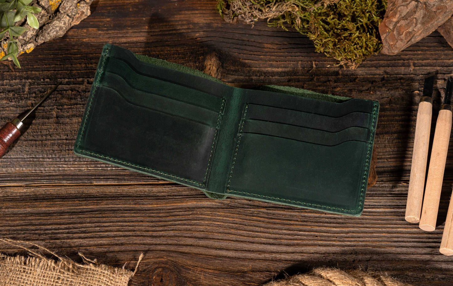 Leather Wallet,  Bifold Wallet, Handmade Wallet for Men: Brown