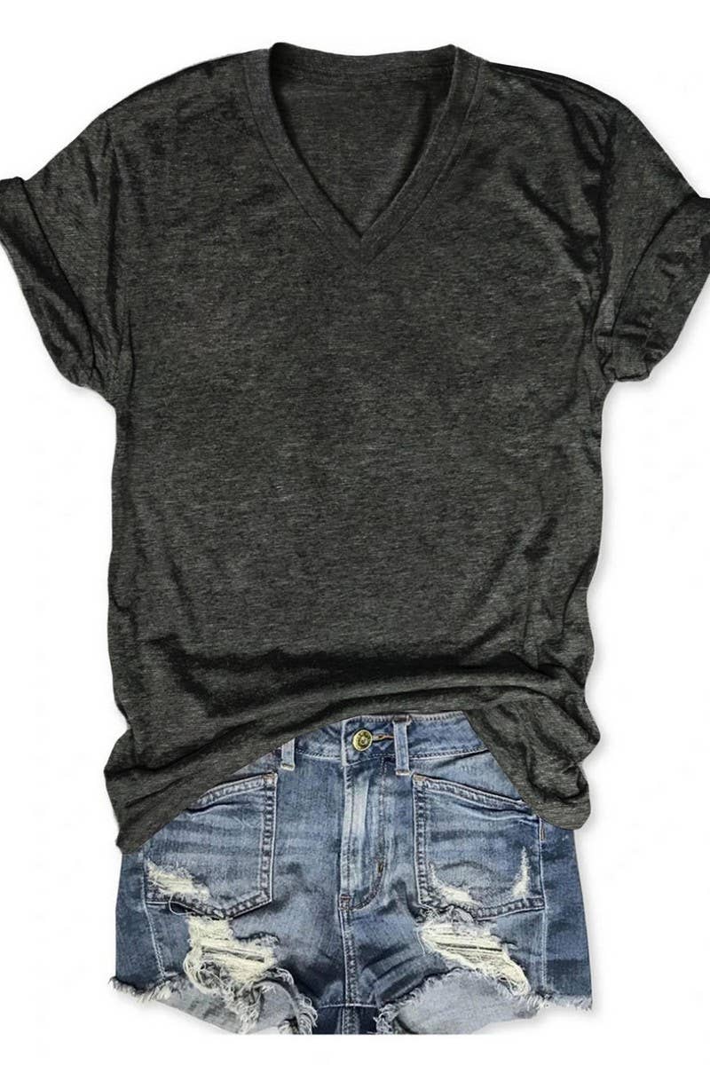 CWTTS00971_SOLID COLOR CASUAL V-NECK SHORT-SLEEVED T-SHIRT: WHITE / (S) 1