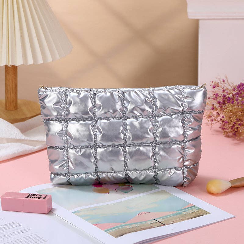 Puffer cosmetic bag small toiletry zipper bag: Pink