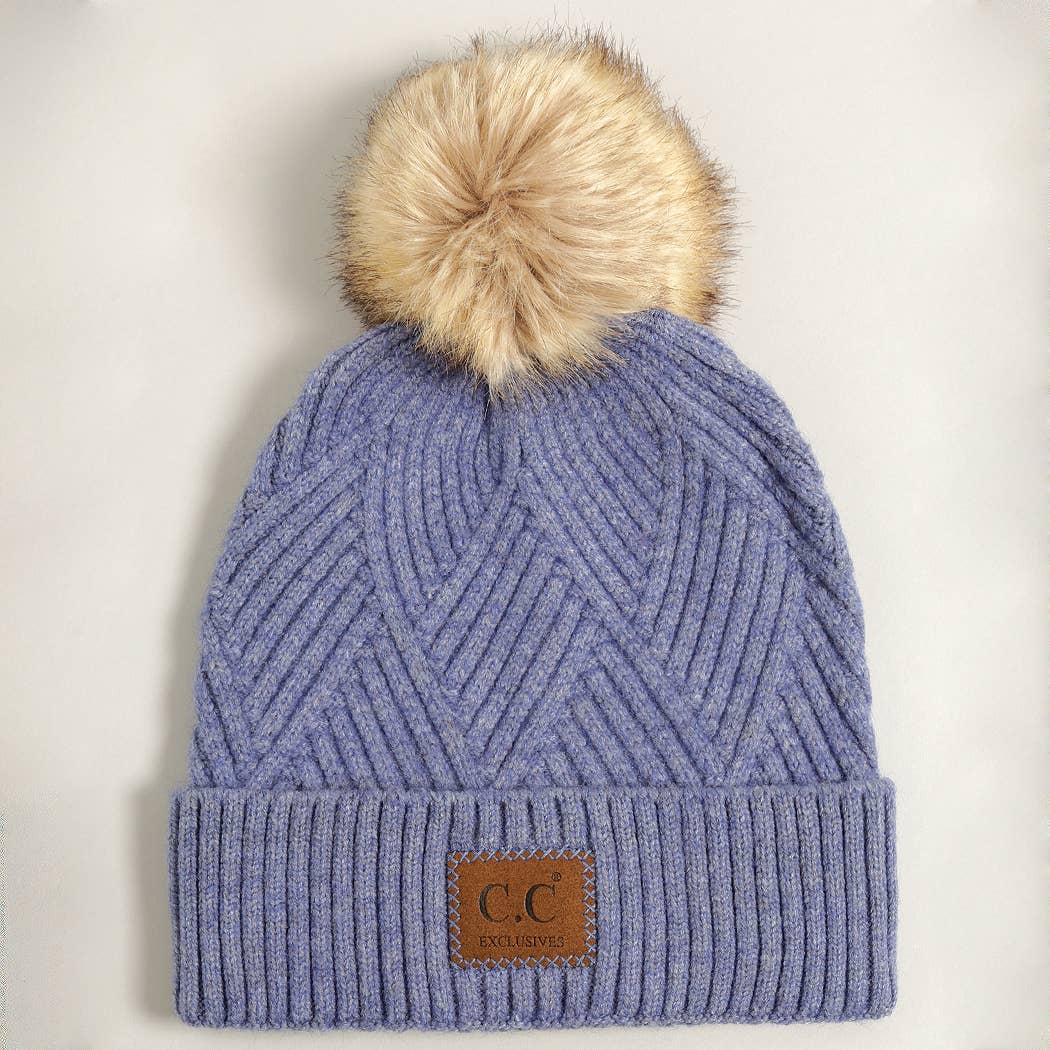 Heather Cuff Beanie with Pom-Pom