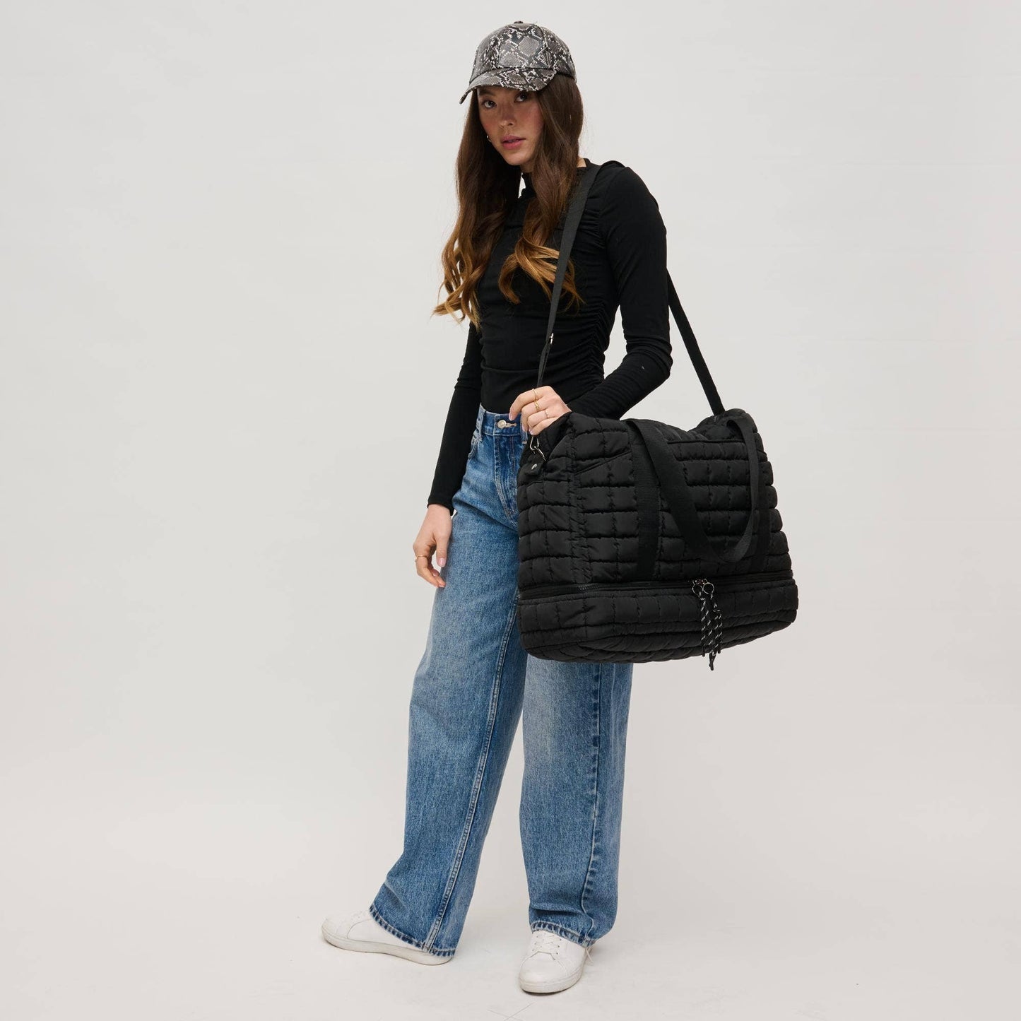 Globetrotter Quilted Nylon Puffer Travel Weekender: Natural