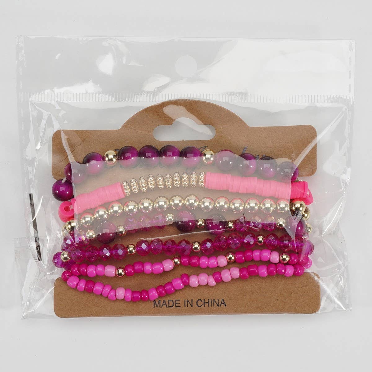 CWAJE06899_BOHO FAUX STONE ELASTIC BEADED BRACELET: BROWN / (OS) 1
