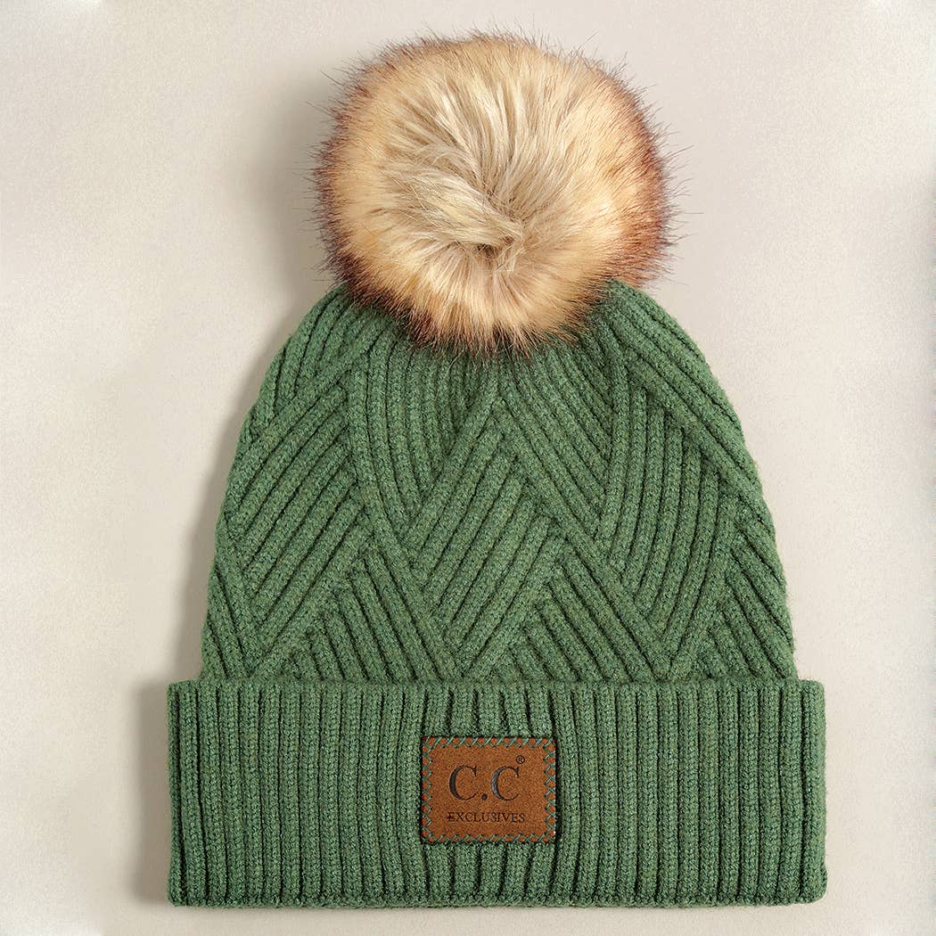 Heather Cuff Beanie with Pom-Pom