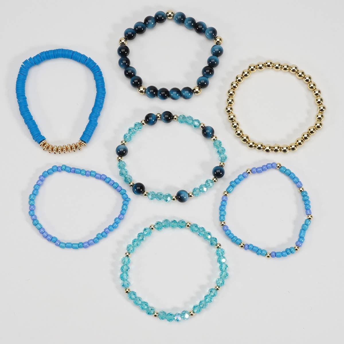 CWAJE06899_BOHO FAUX STONE ELASTIC BEADED BRACELET: BROWN / (OS) 1