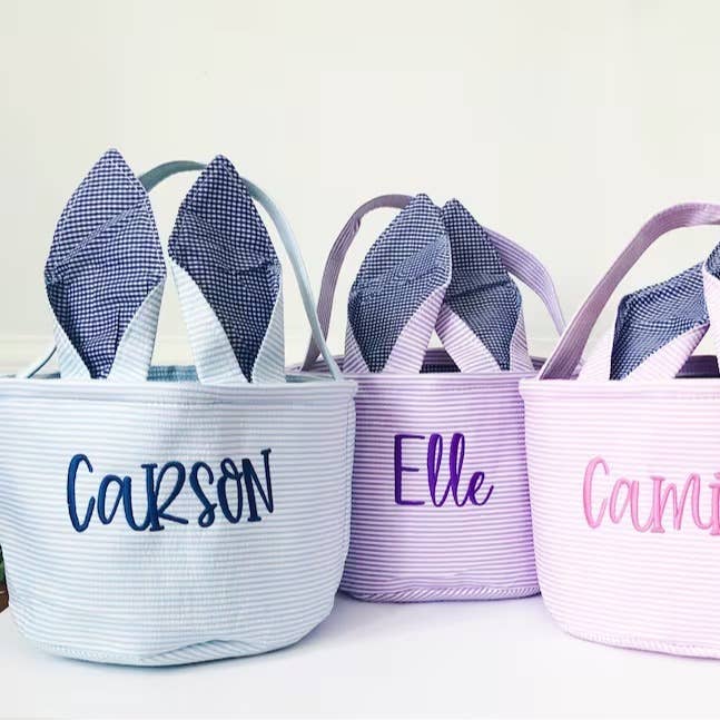 Personalized Embroidered Easter Bunny Ear Baskets: Green