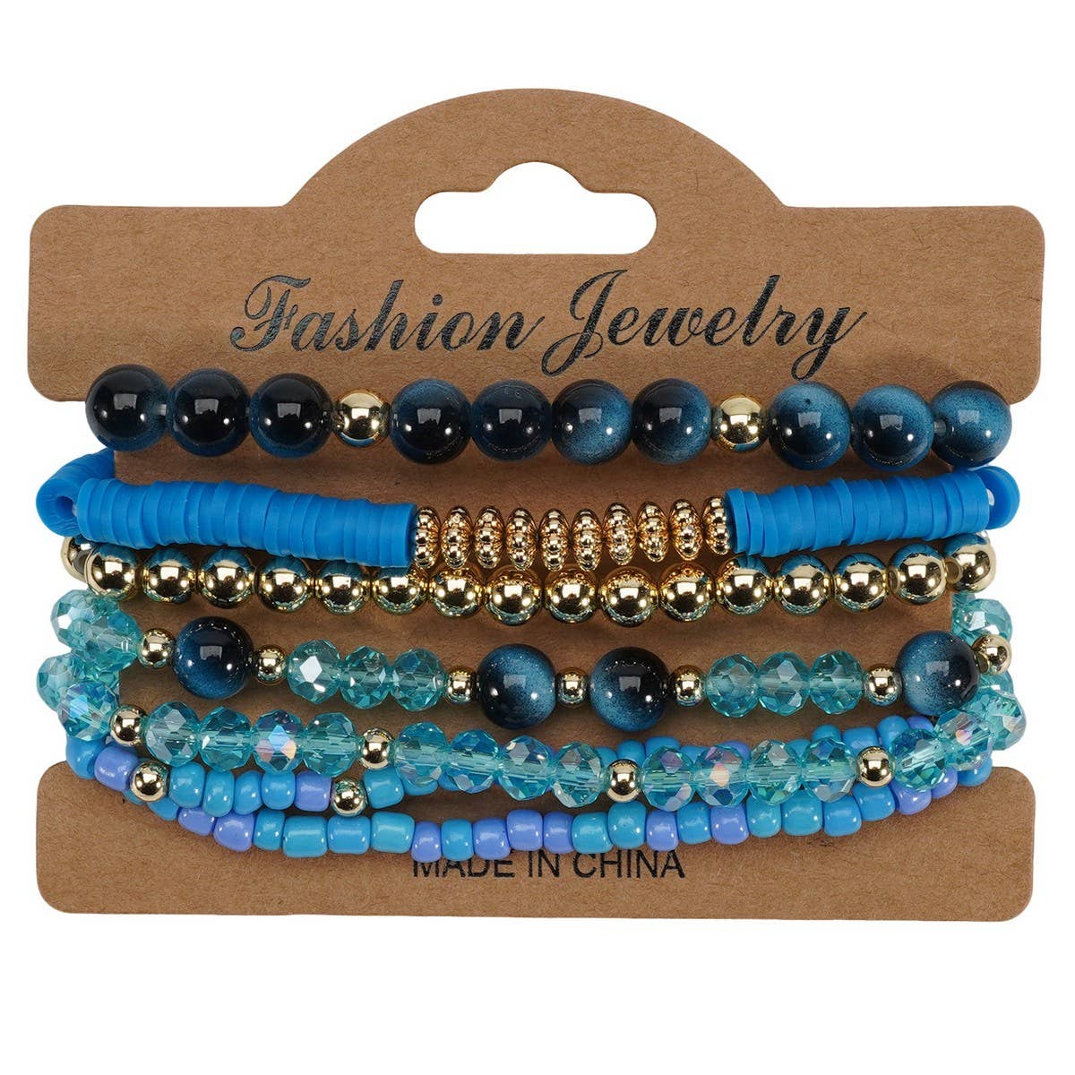CWAJE06899_BOHO FAUX STONE ELASTIC BEADED BRACELET: BROWN / (OS) 1