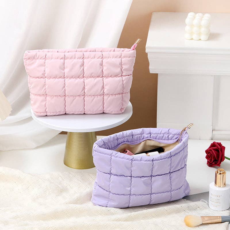 Puffer cosmetic bag small toiletry zipper bag: Sky Blue