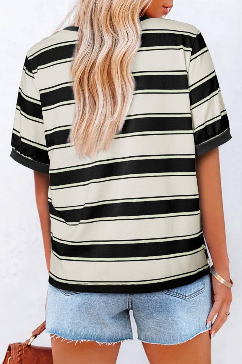 CWTTS00981_CASUAL STRIPED CREW NECK SHORT-SLEEVED T-SHIRT: BLUE / (S) 1