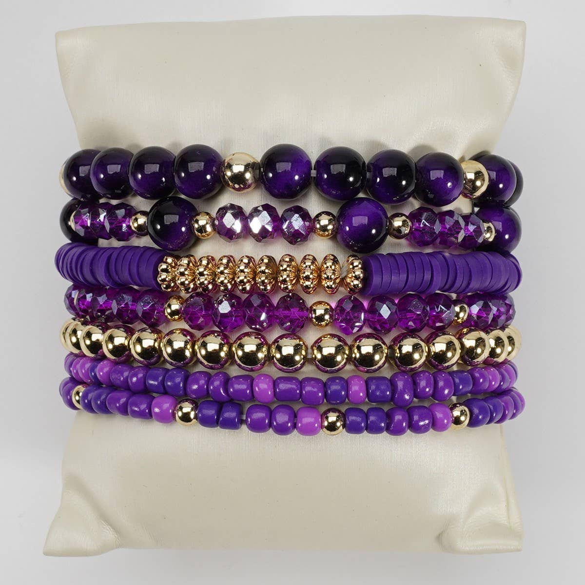 CWAJE06899_BOHO FAUX STONE ELASTIC BEADED BRACELET: BROWN / (OS) 1