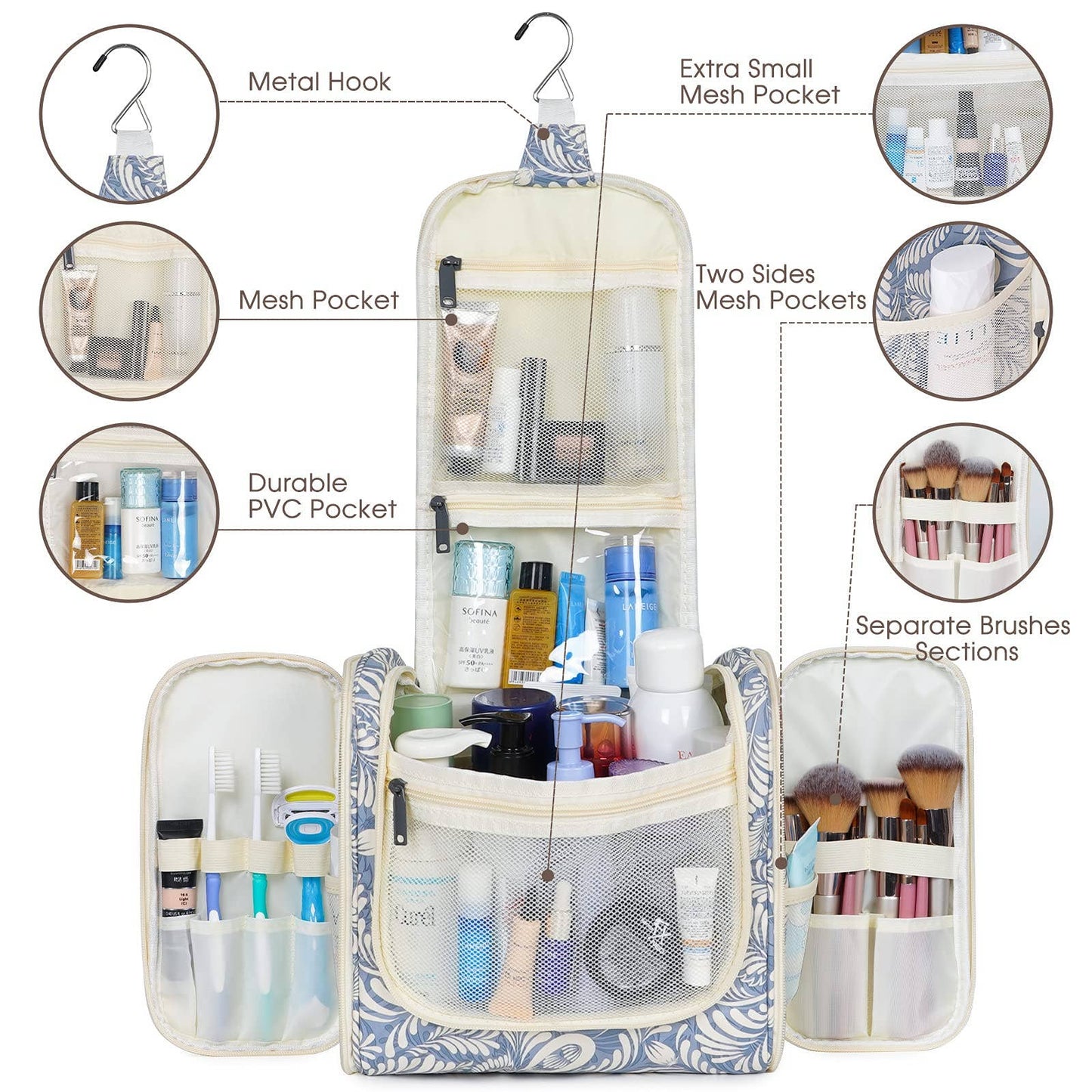 NW5126 Travel Toiletry Cosmetic Bag With Handle Women Gift: Purple