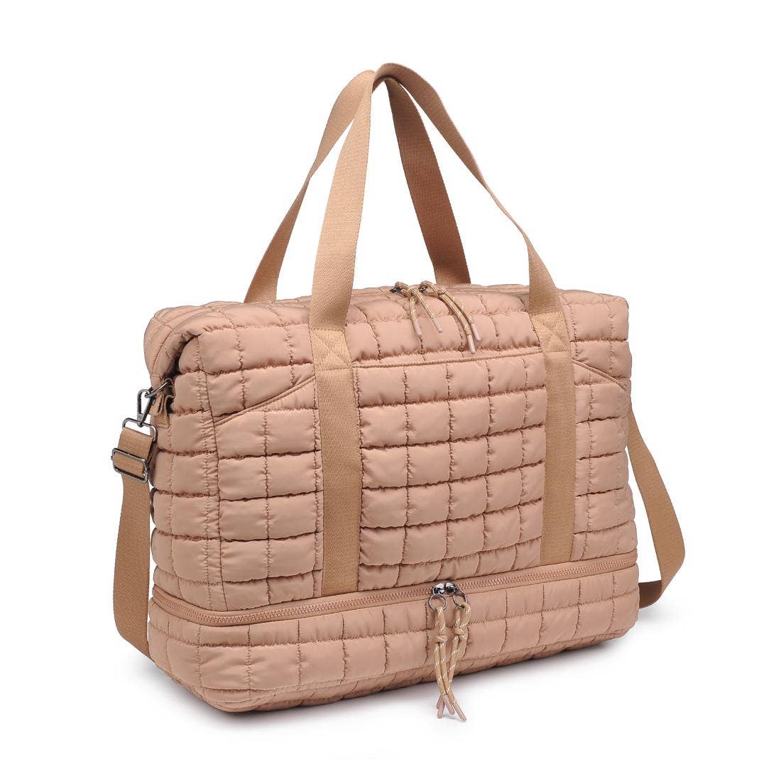 Globetrotter Quilted Nylon Puffer Travel Weekender: Natural