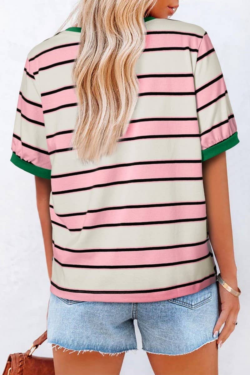 CWTTS00981_CASUAL STRIPED CREW NECK SHORT-SLEEVED T-SHIRT: BLUE / (S) 1