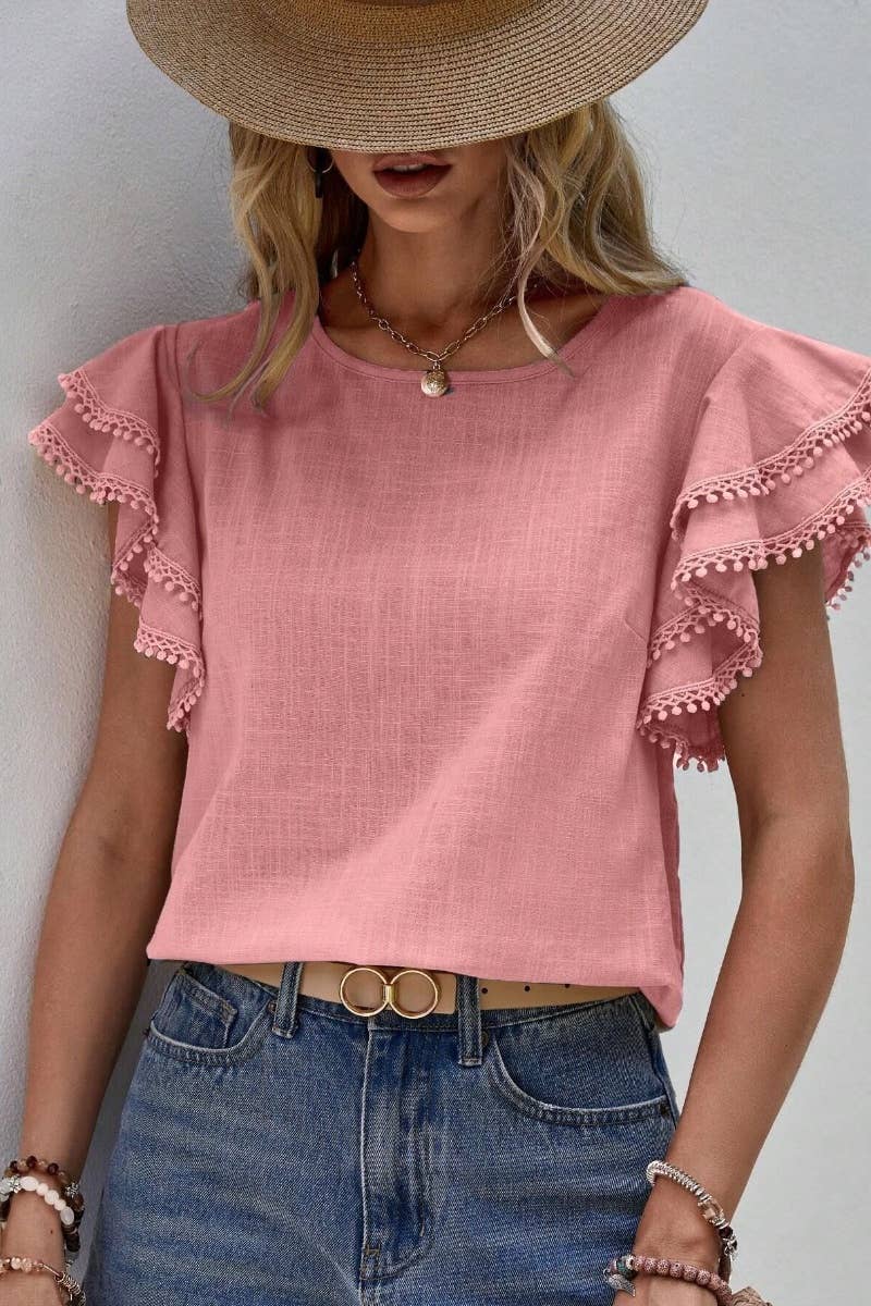 CWTBLS1120_SUMMER BAGGY BAT-SLEEVED SHORT-SLEEVED TOP: KHAKI / (S) 1