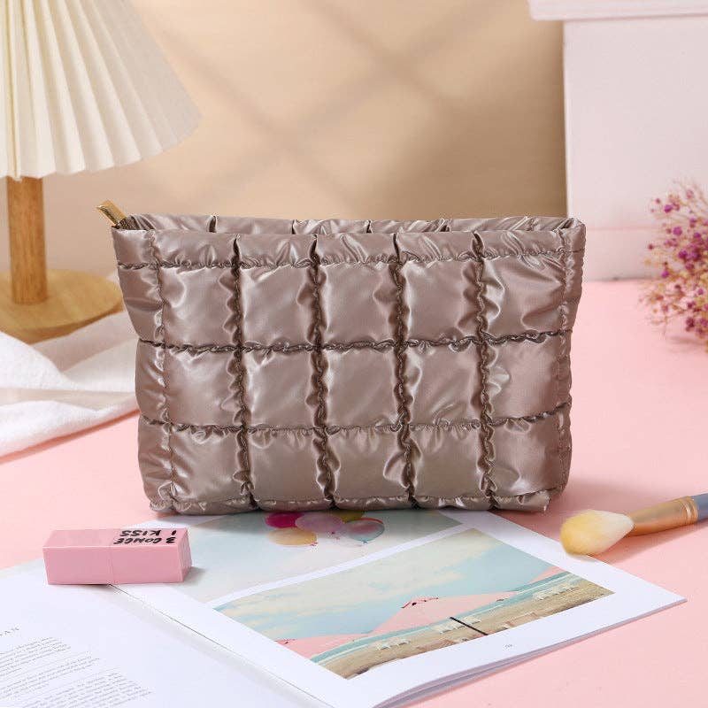 Puffer cosmetic bag small toiletry zipper bag: Pink