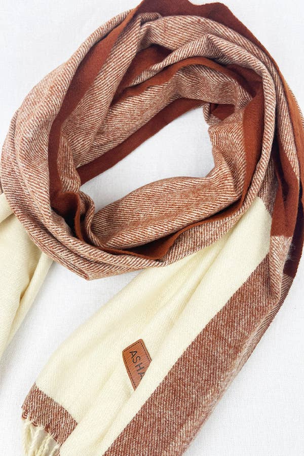 Two Tone Plaid Cashmere Scarf With Tassel