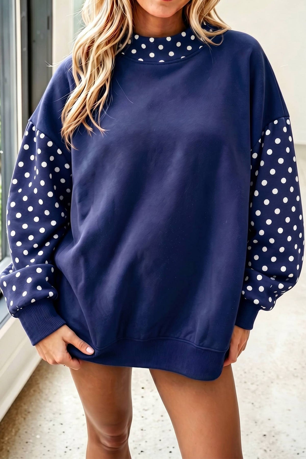 66 Plus Size Plaid/ Camo/ Dot Mock Neck Sweatshirt (S-4X): Camo Beige / XL
