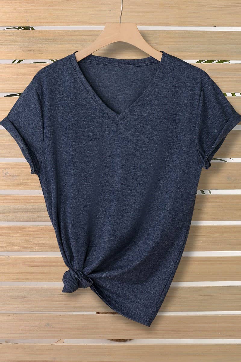 CWTTS00971_SOLID COLOR CASUAL V-NECK SHORT-SLEEVED T-SHIRT: WHITE / (S) 1