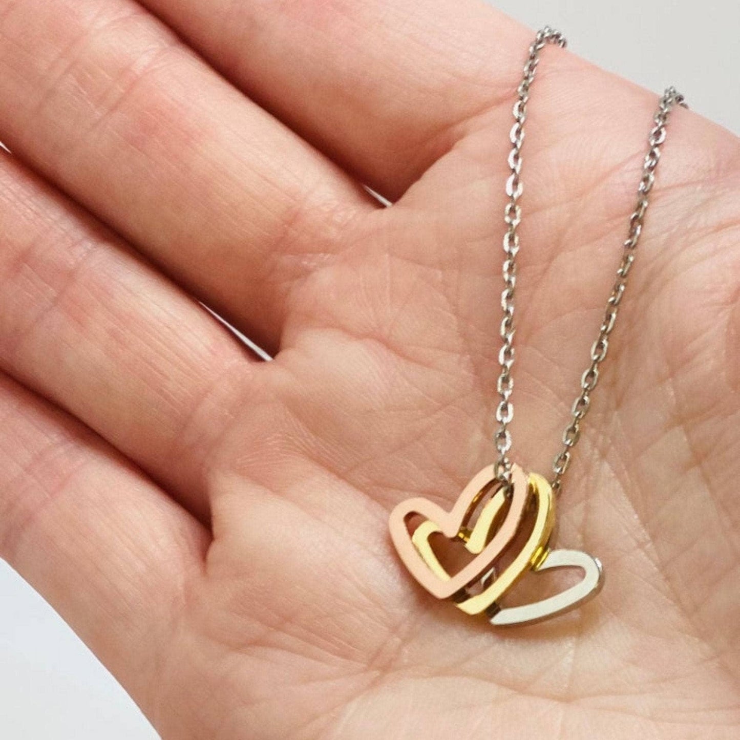 Triple Heart Necklace Silver Chain