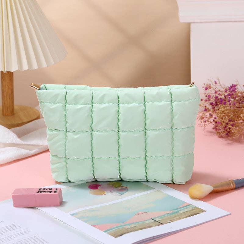 Puffer cosmetic bag small toiletry zipper bag: Pink