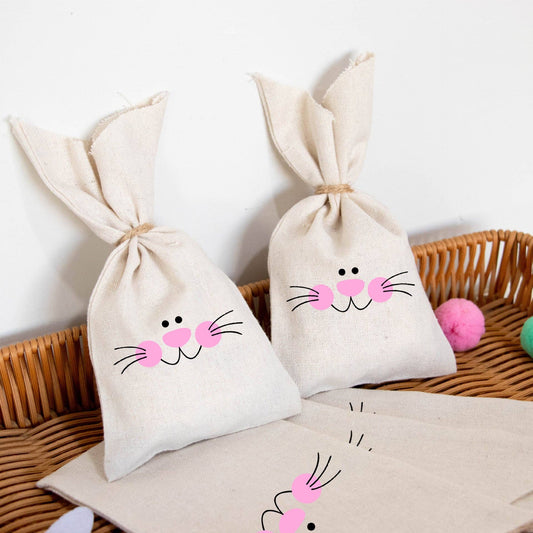 Easter Bunny pattern Candy Bag Easter Gift Wrapping Bag: Rabbit burlap sack (including rope)