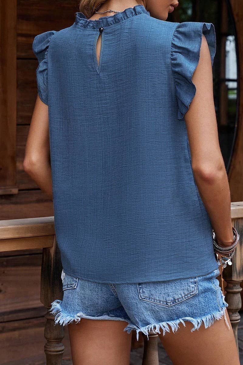 CWTBLSL0634_RUFFLE SLEEVE PLEATED SHORT SLEEVE TOP: GREEN / (S) 1