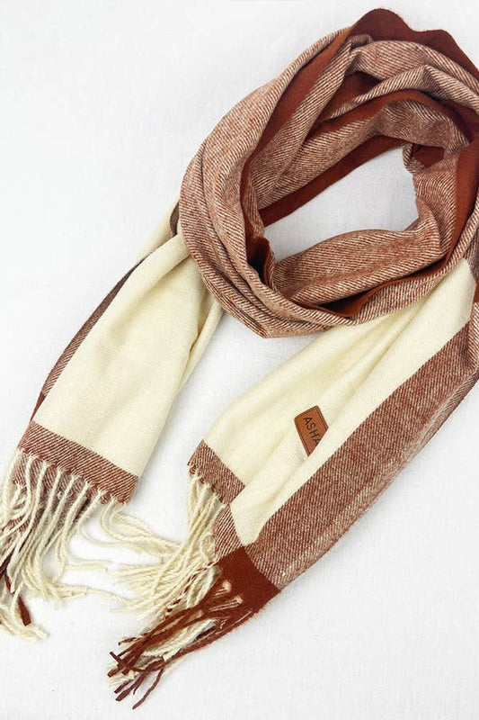 Two Tone Plaid Cashmere Scarf With Tassel