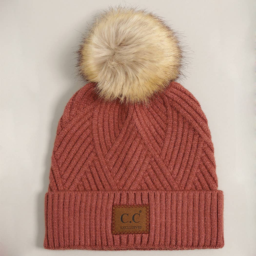 Heather Cuff Beanie with Pom-Pom