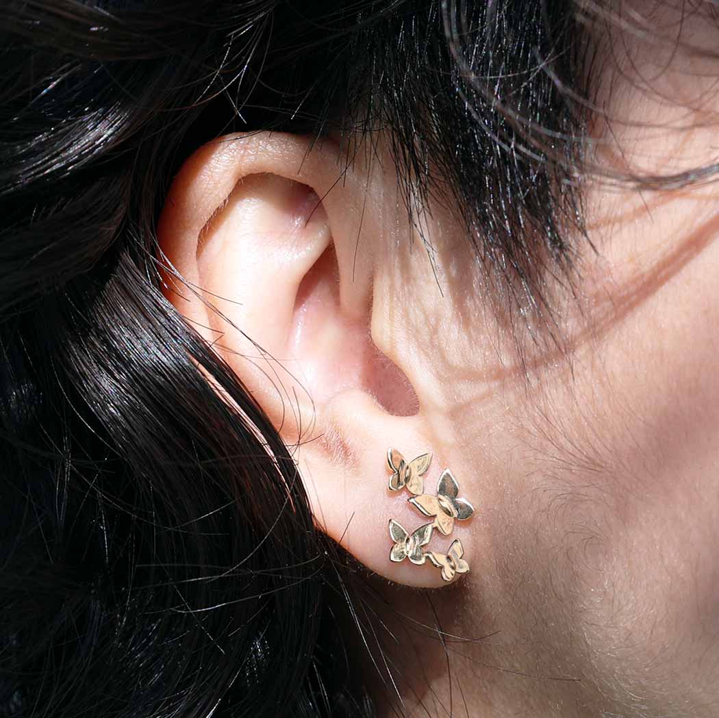 Butterfly Cluster Post Earrings 17x11mm: Recycled Sterling Silver