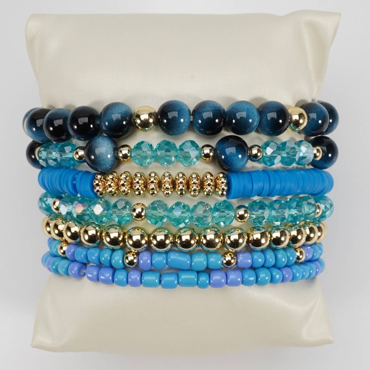 CWAJE06899_BOHO FAUX STONE ELASTIC BEADED BRACELET: BROWN / (OS) 1