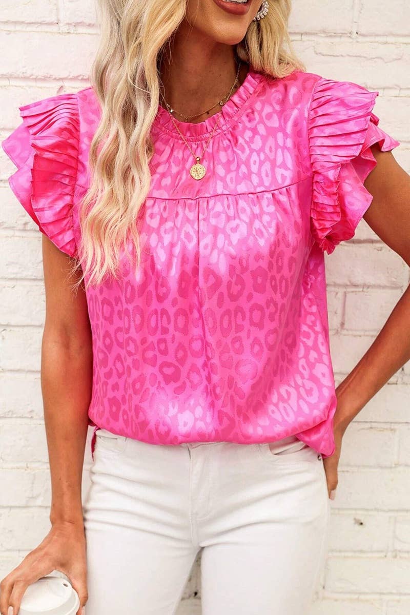 CWTBLSL0444_PRINTED LOTUS SLEEVES WITH WAVY COLLAR TOP: Black / (S) 1