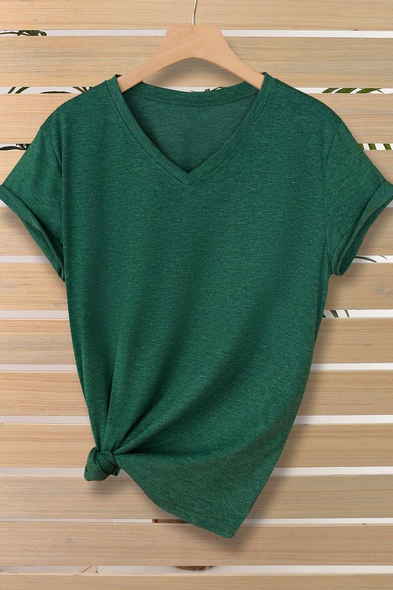 CWTTS00971_SOLID COLOR CASUAL V-NECK SHORT-SLEEVED T-SHIRT: WHITE / (S) 1