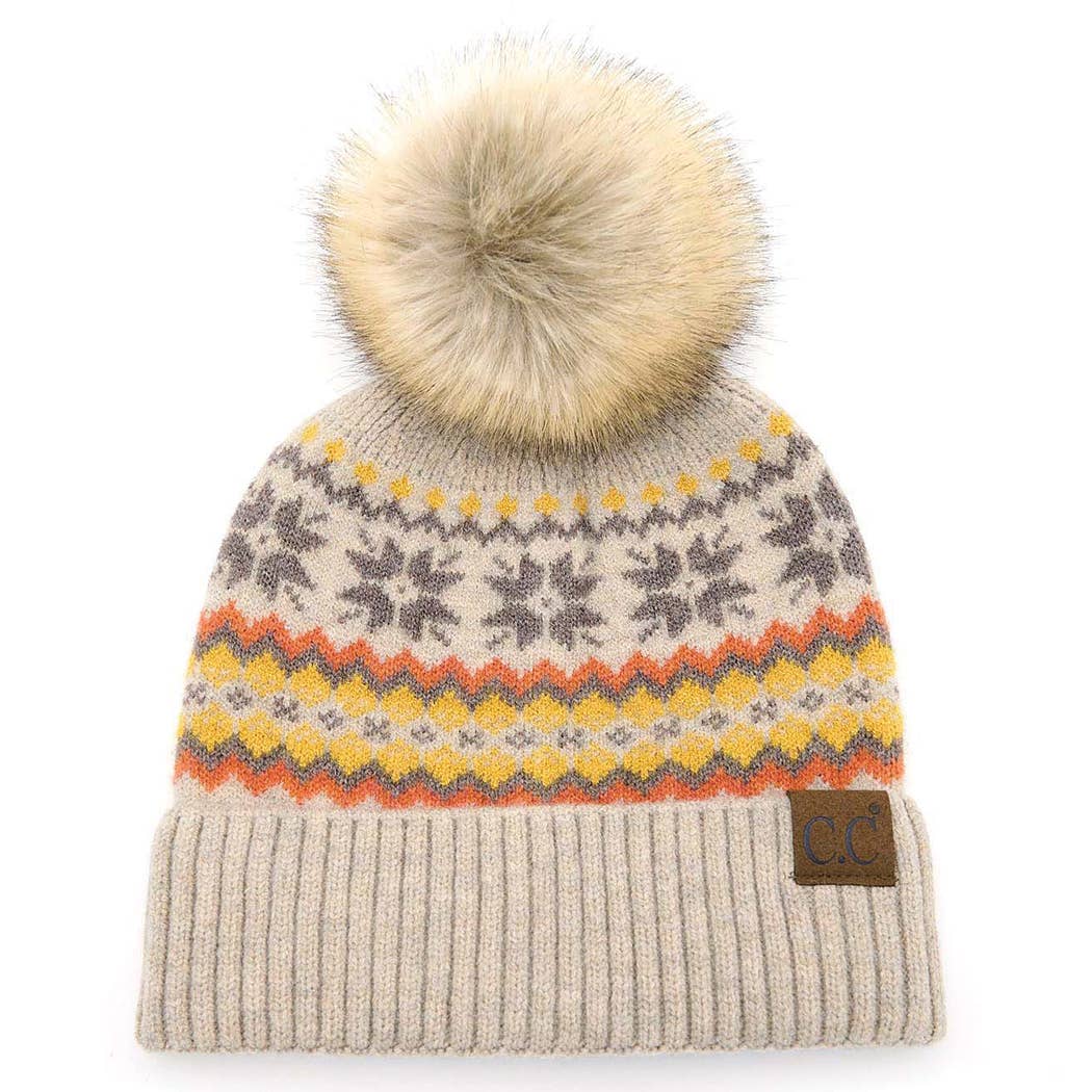 Nordic Fair Isle Beanie with Pom-Pom