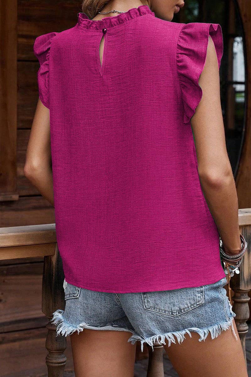 CWTBLSL0634_RUFFLE SLEEVE PLEATED SHORT SLEEVE TOP: GREEN / (S) 1