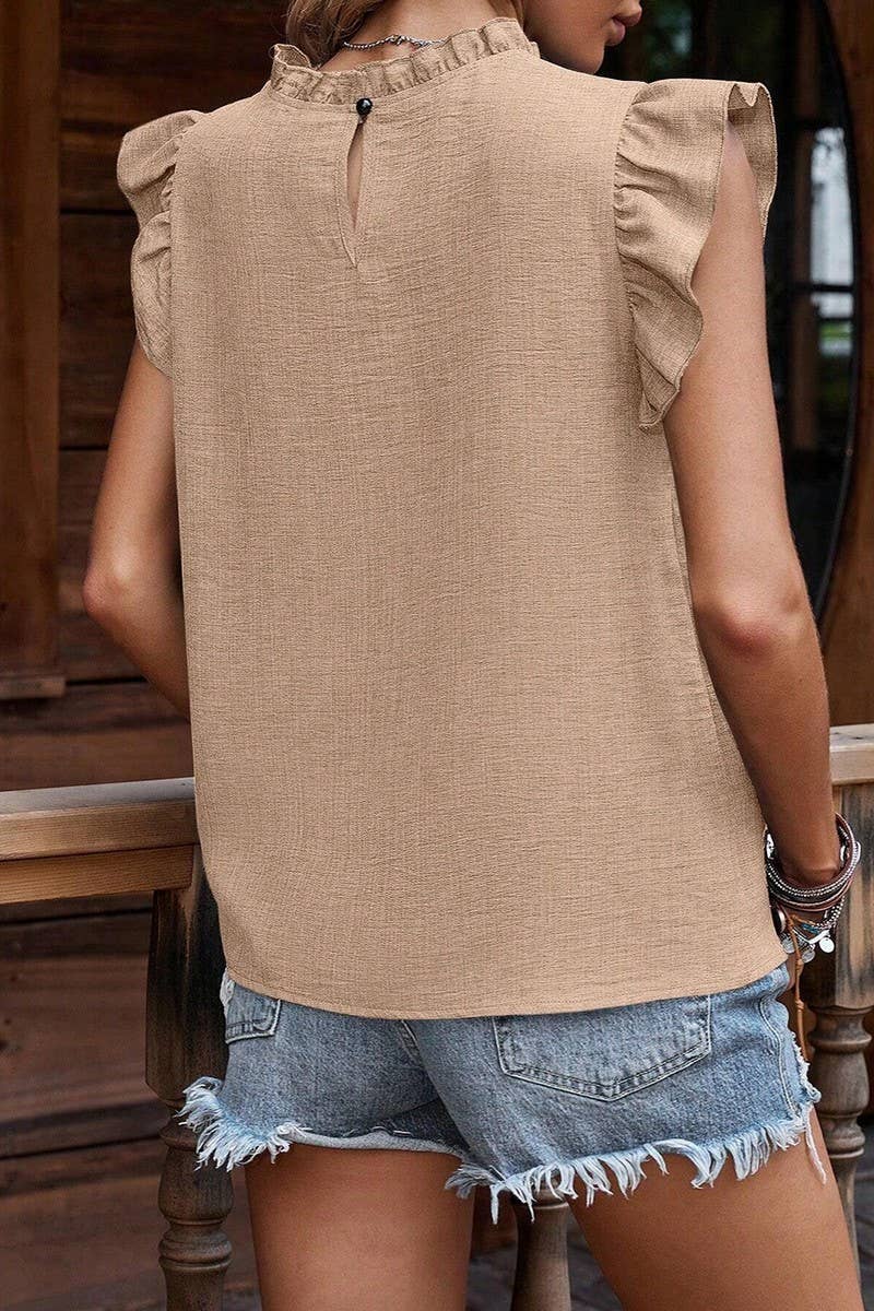 CWTBLSL0634_RUFFLE SLEEVE PLEATED SHORT SLEEVE TOP: GREEN / (S) 1