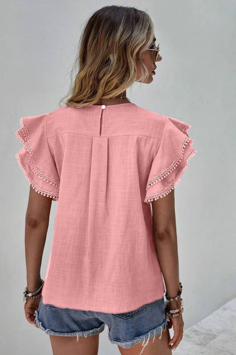 CWTBLS1120_SUMMER BAGGY BAT-SLEEVED SHORT-SLEEVED TOP: KHAKI / (S) 1