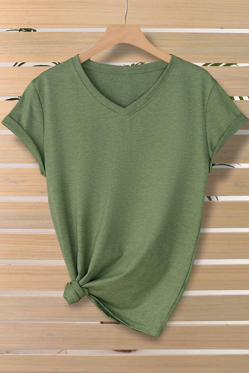 CWTTS00971_SOLID COLOR CASUAL V-NECK SHORT-SLEEVED T-SHIRT: WHITE / (S) 1