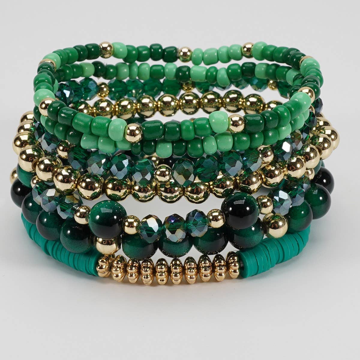 CWAJE06899_BOHO FAUX STONE ELASTIC BEADED BRACELET: BROWN / (OS) 1