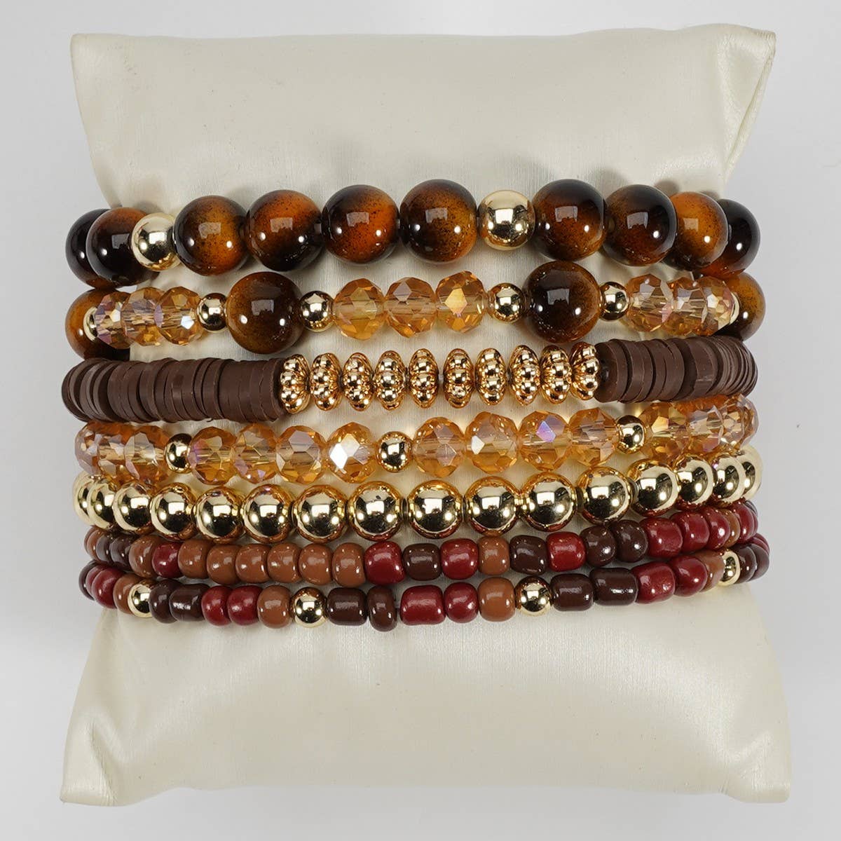 CWAJE06899_BOHO FAUX STONE ELASTIC BEADED BRACELET: BROWN / (OS) 1