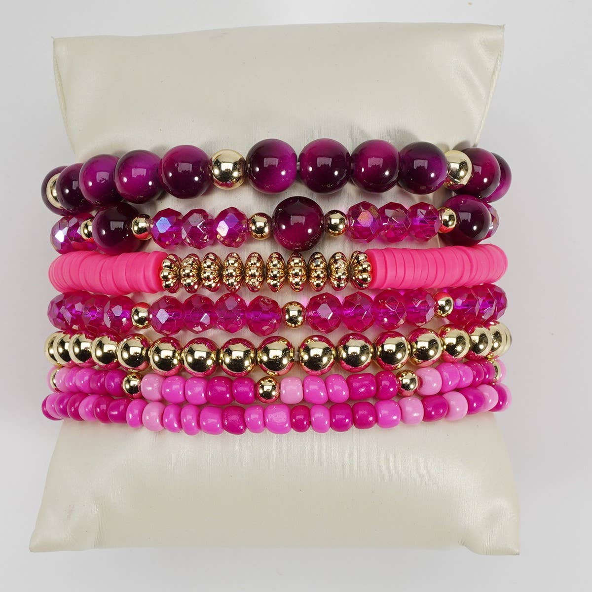 CWAJE06899_BOHO FAUX STONE ELASTIC BEADED BRACELET: BROWN / (OS) 1